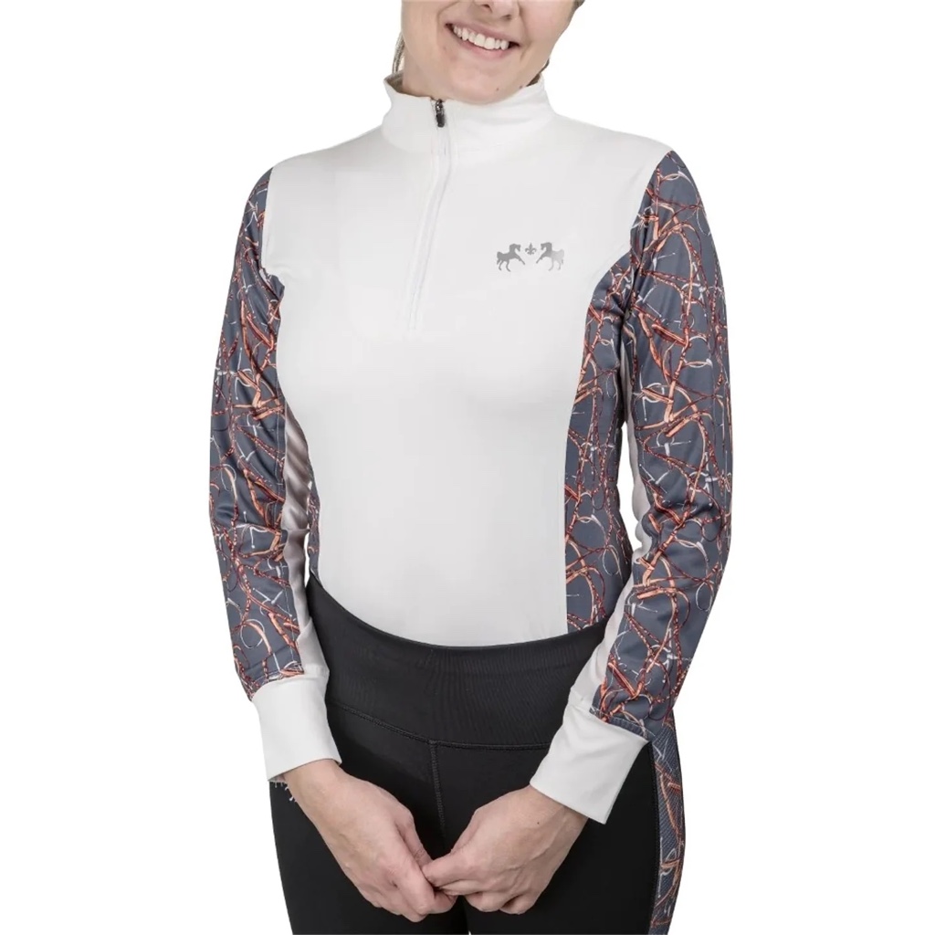 Camisa Dama EC Lila red Snaffle bits .  Blanca