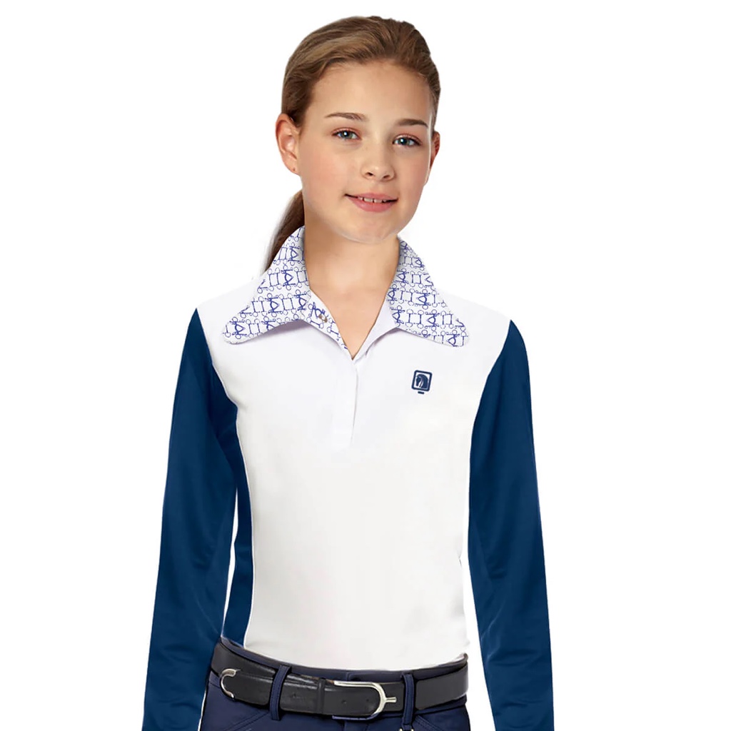 Camisa niña Signature Romph.  blanco azul. manga larga