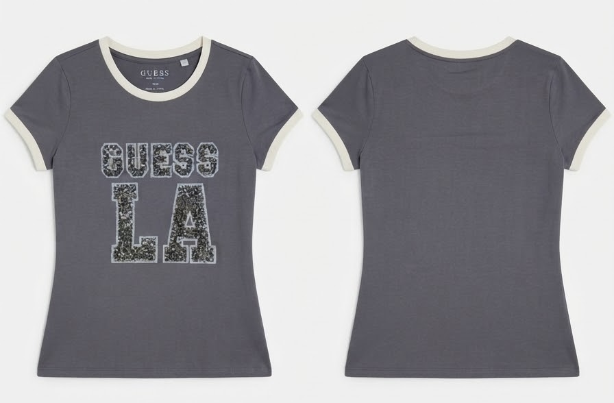 Camiseta Dama Guess Gris con Lentejuelas