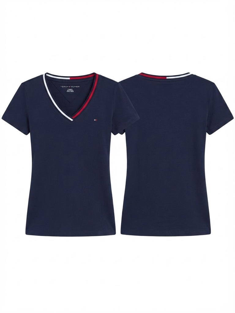Camiseta Dama Tommy Hilfiger Talla M Cuello V Azul Oscuro