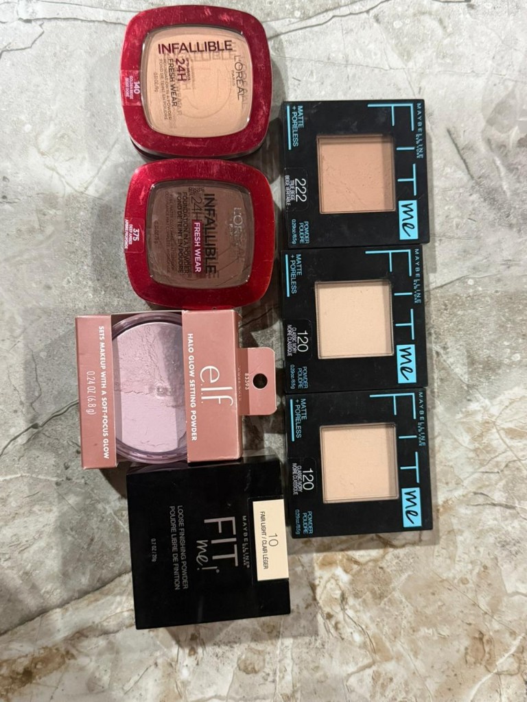 Polvos Loréal, maybelline y Elf