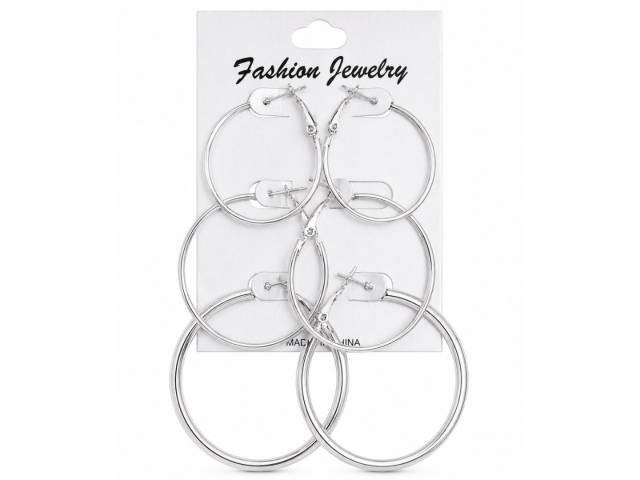 Set de aros argollas plateados x3 pares