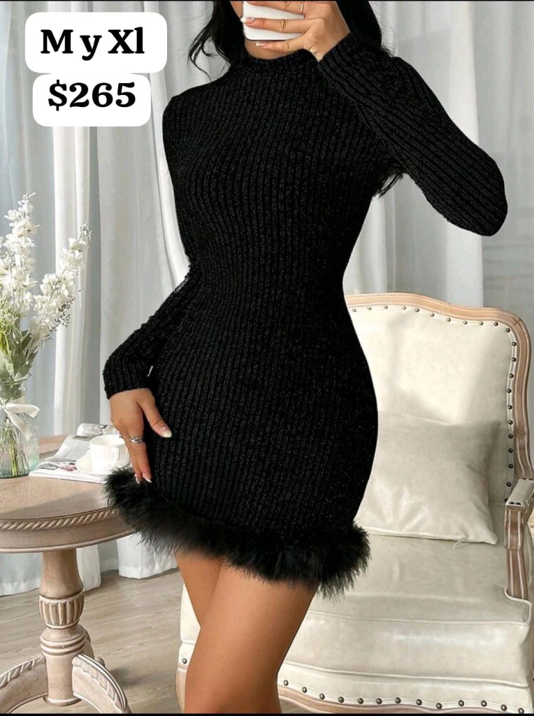 Vestido negro brillos/peluche