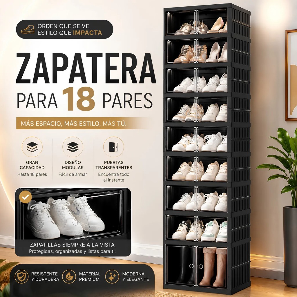Zapatera plegable 18 pares -Negro