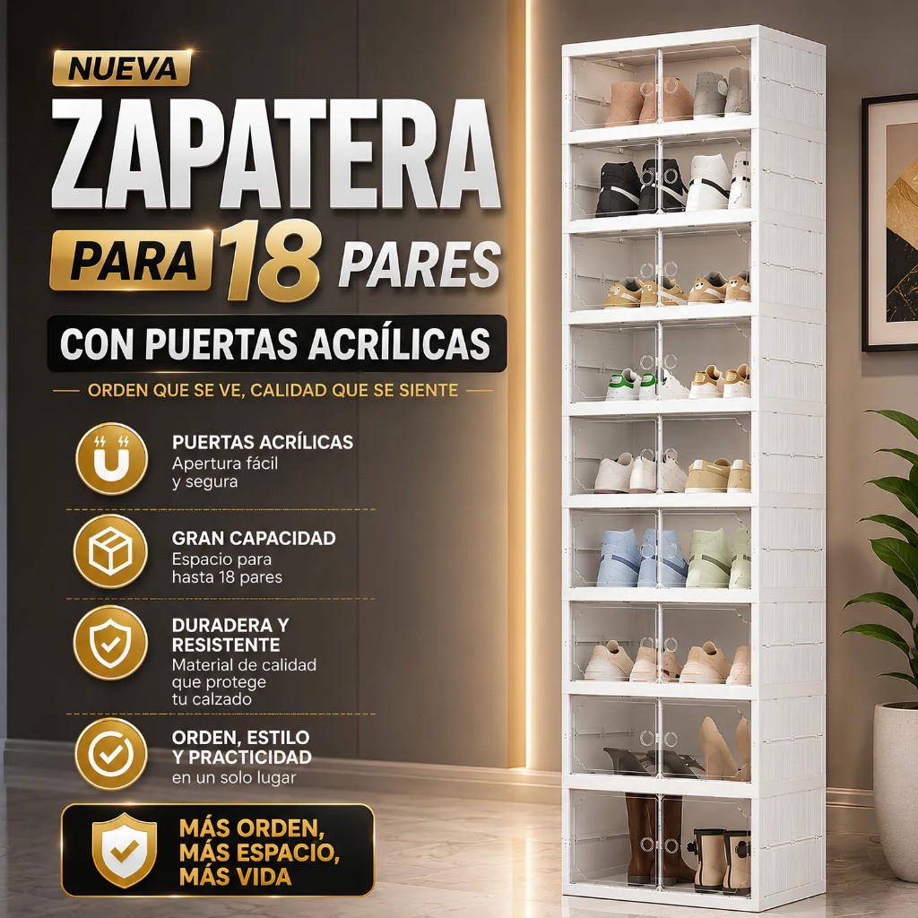 Zapatera plegable  18 pares blanco