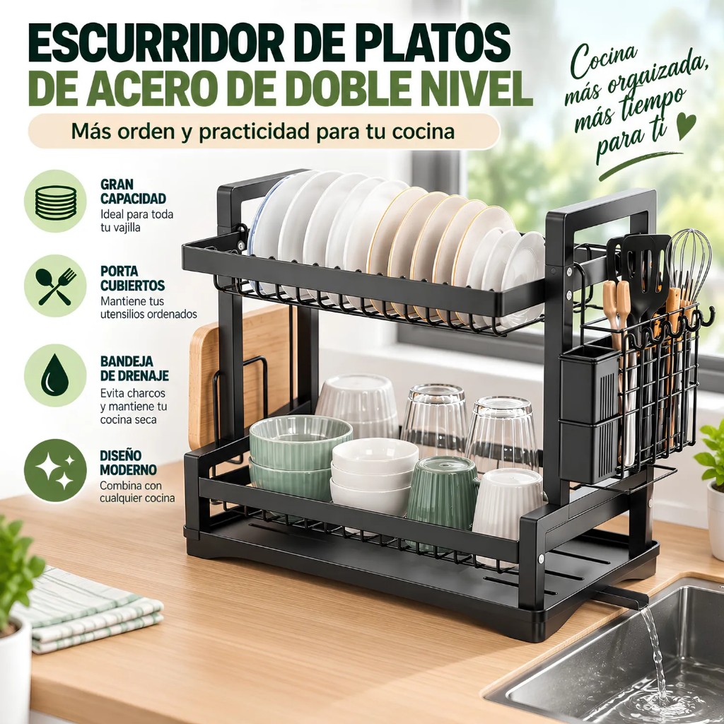 Escurridor de platos doble nivel