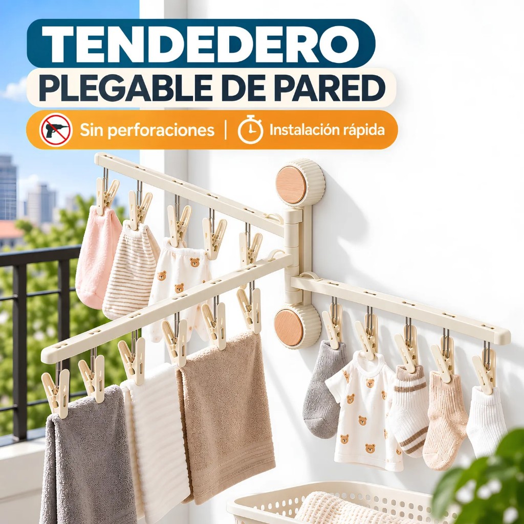 Tendedero plegable de pared con ventosa