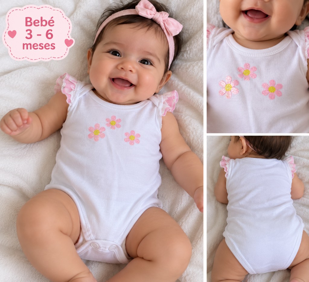 Body bebe blanco flores 3 a 6m