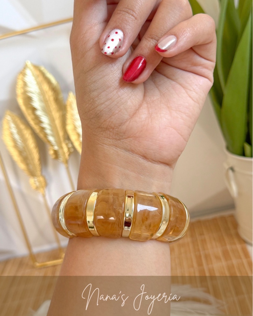 Brazalete elástico beige y dorado
