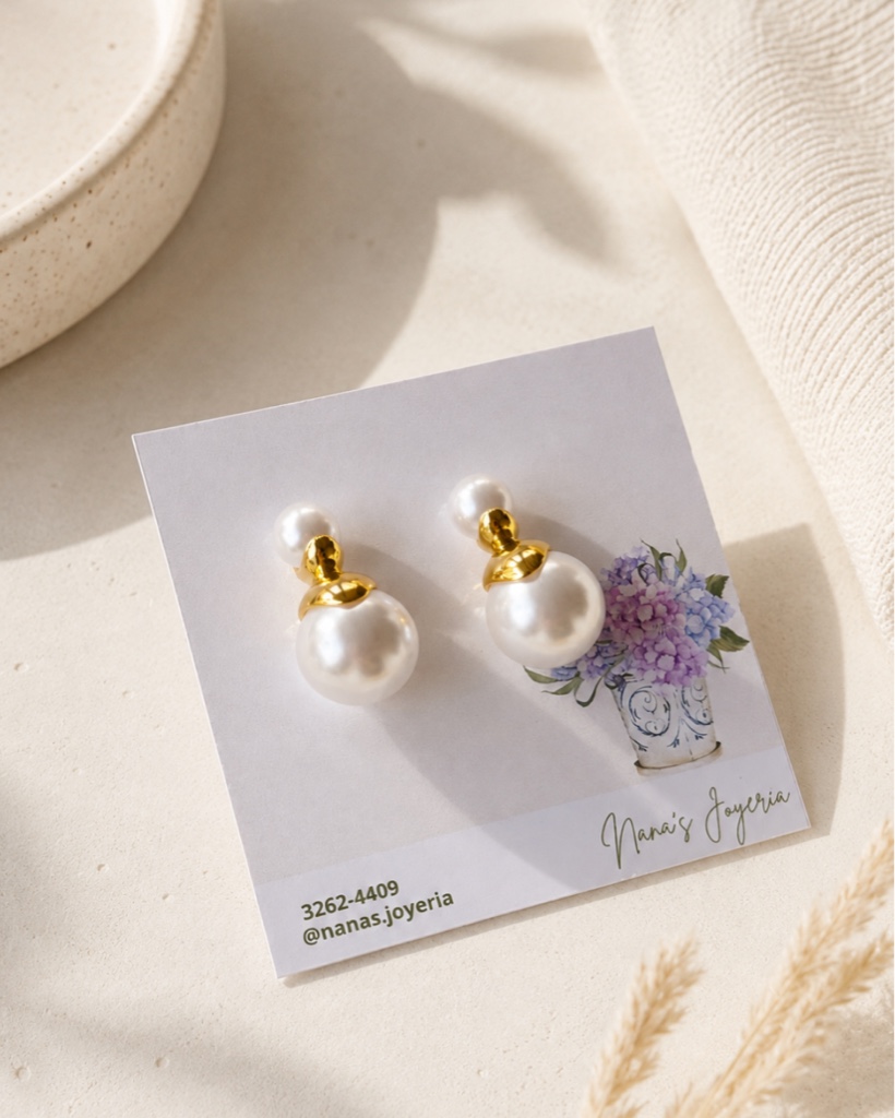 Aretes perla doble - acero