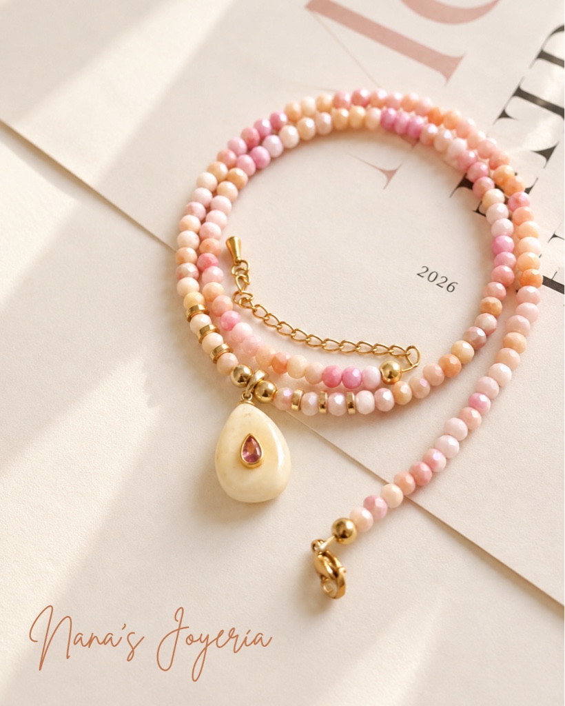 Collar de cristales color peach