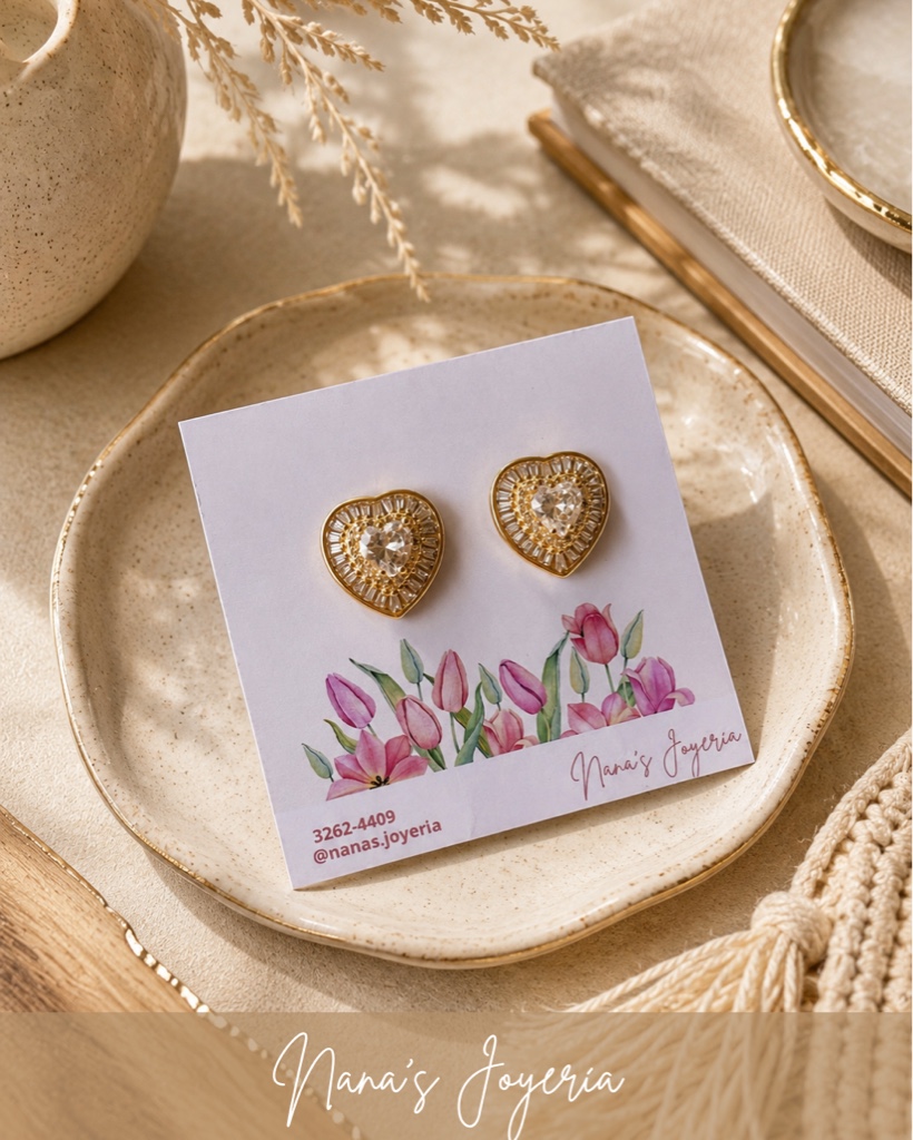 Aretes de corazón baño de oro