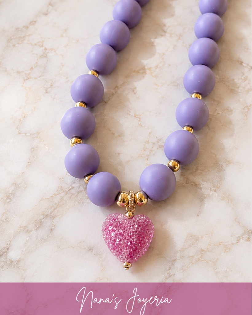 Collar Bola de Chicle corazón gomita rosa