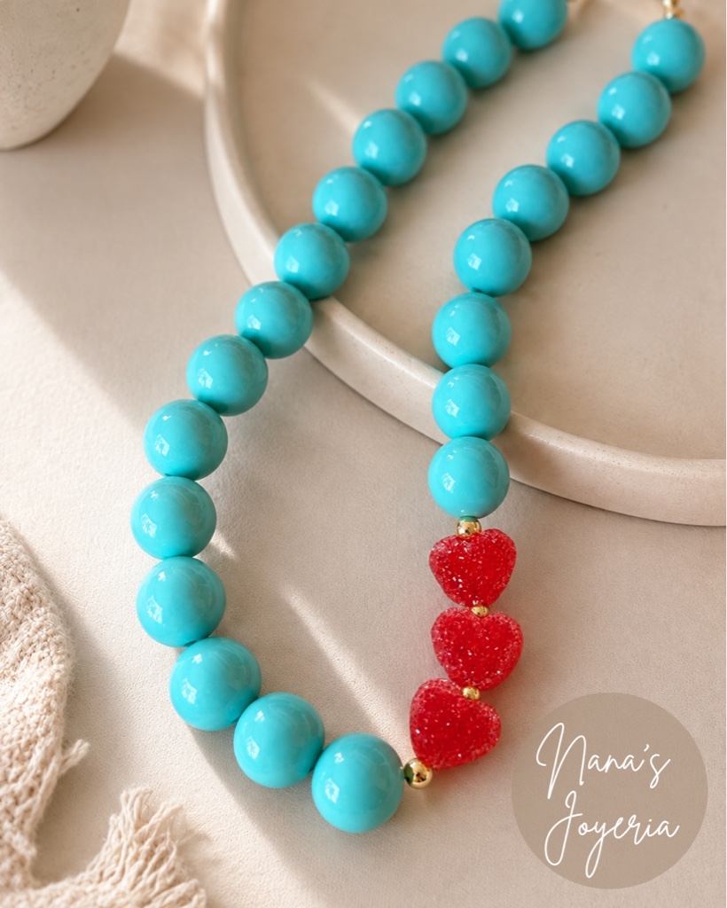 Collar bola de chicle Aqua - gummie corazón