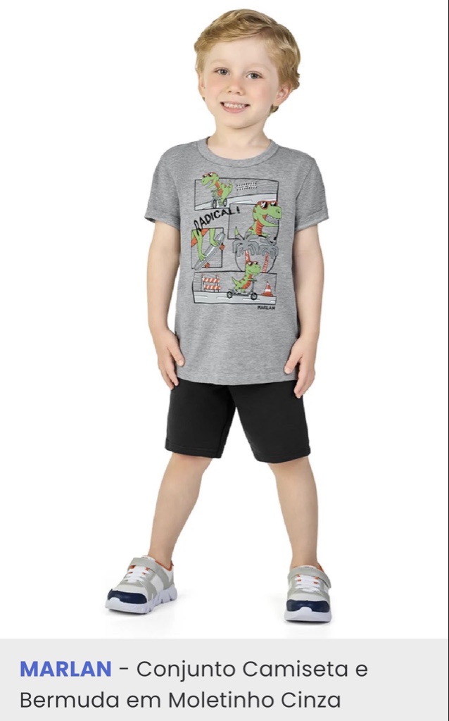 Marlan conjunto cinza camiseta e bermuda- 3 anos