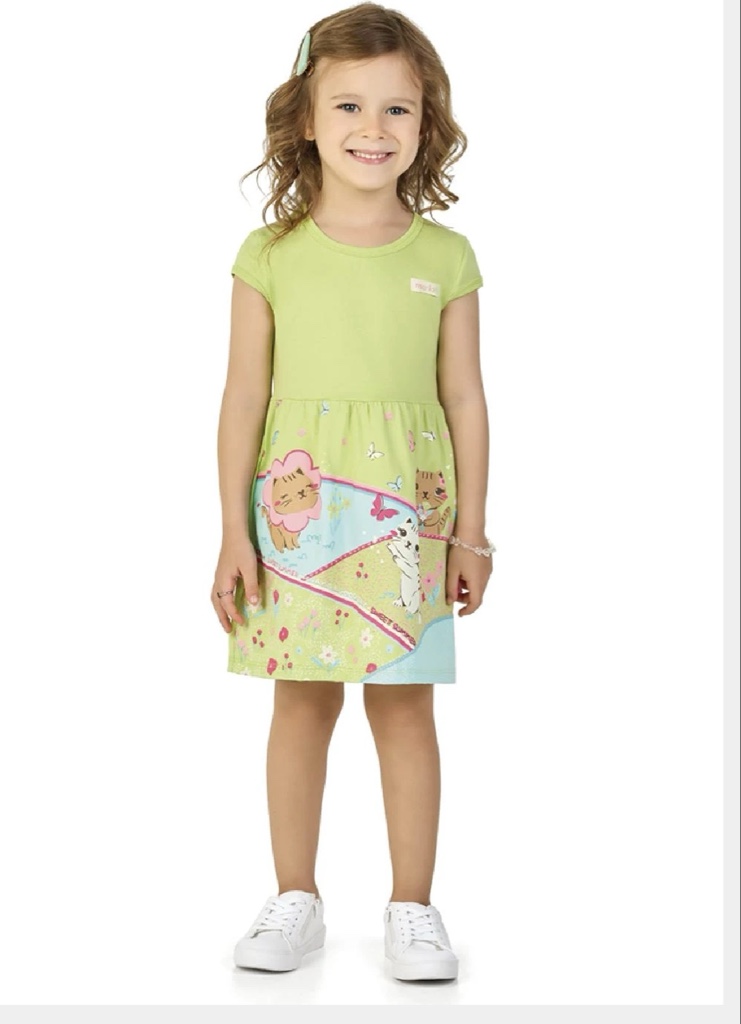 Vestido infantil verde estampado