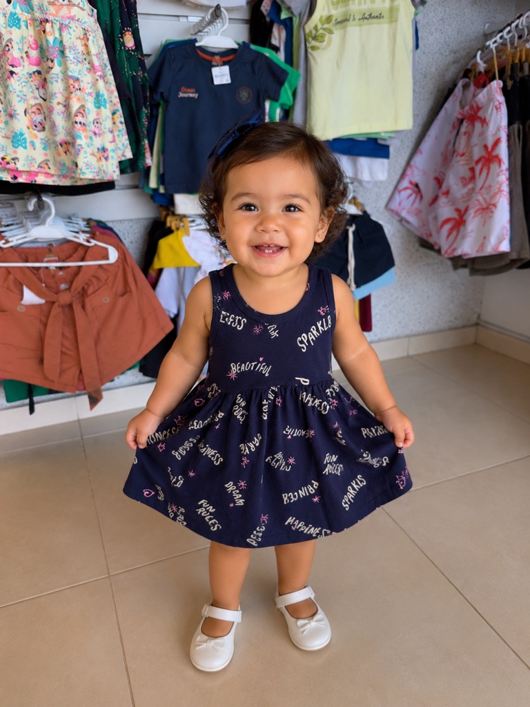 Vestido infantil azul marino estampado