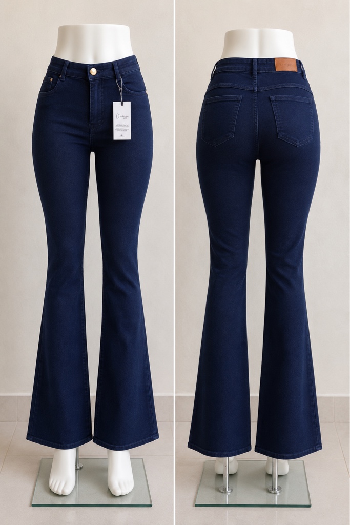 Calça jeans azul marinho flare