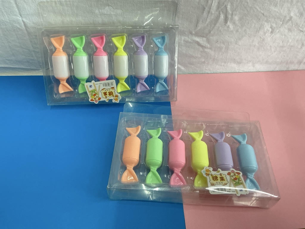 Set resaltadores en forma de caramelos. 1 caja de 6 resaltadores