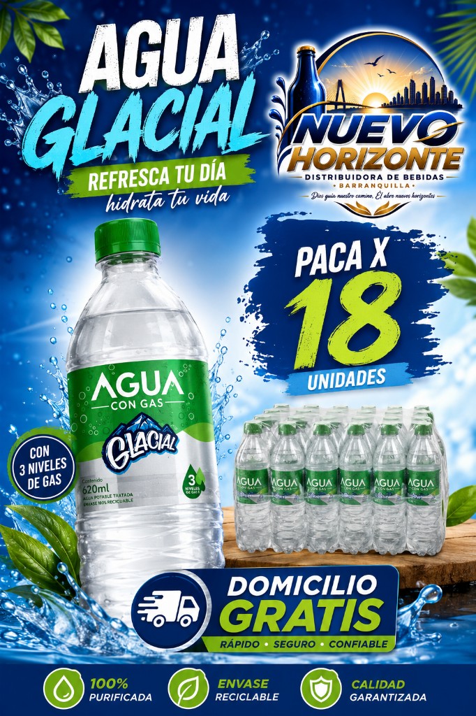 agua glacial con gas 620ml x 18