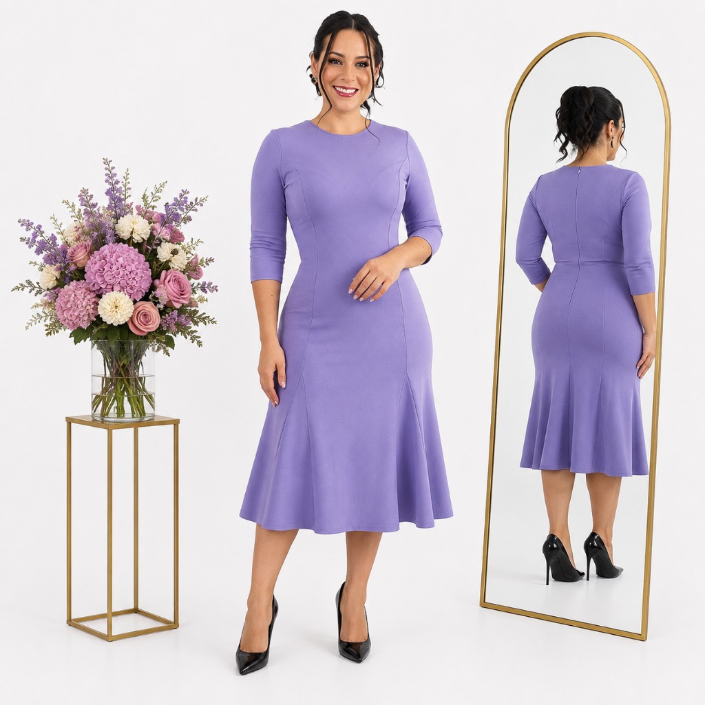 Vestido Lavanda Manga 3/4