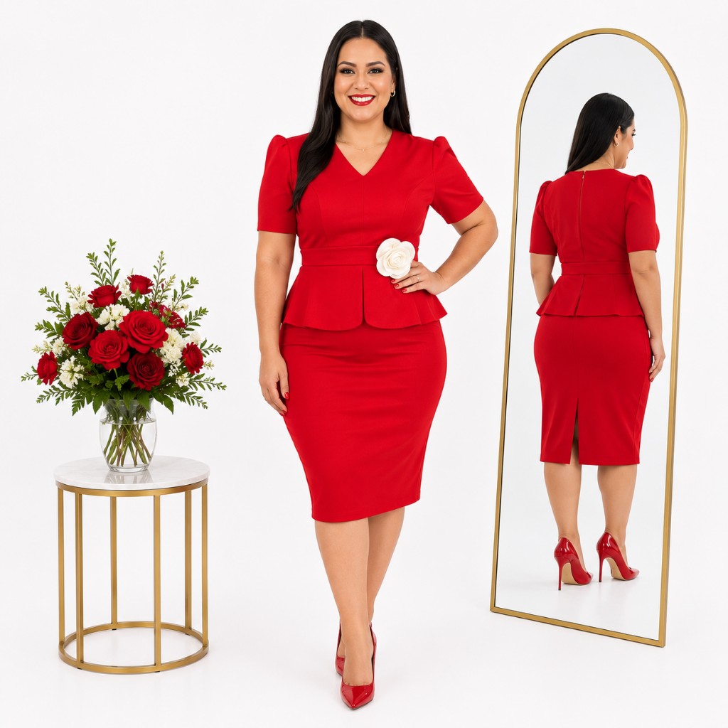 Vestido Rojo Flor Blanca