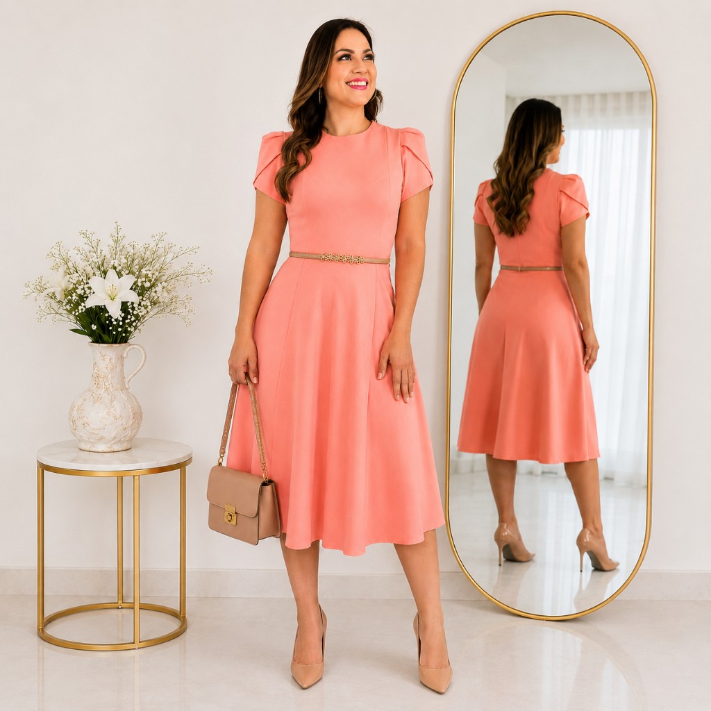 Vestido Melocotón Manga Tulipan