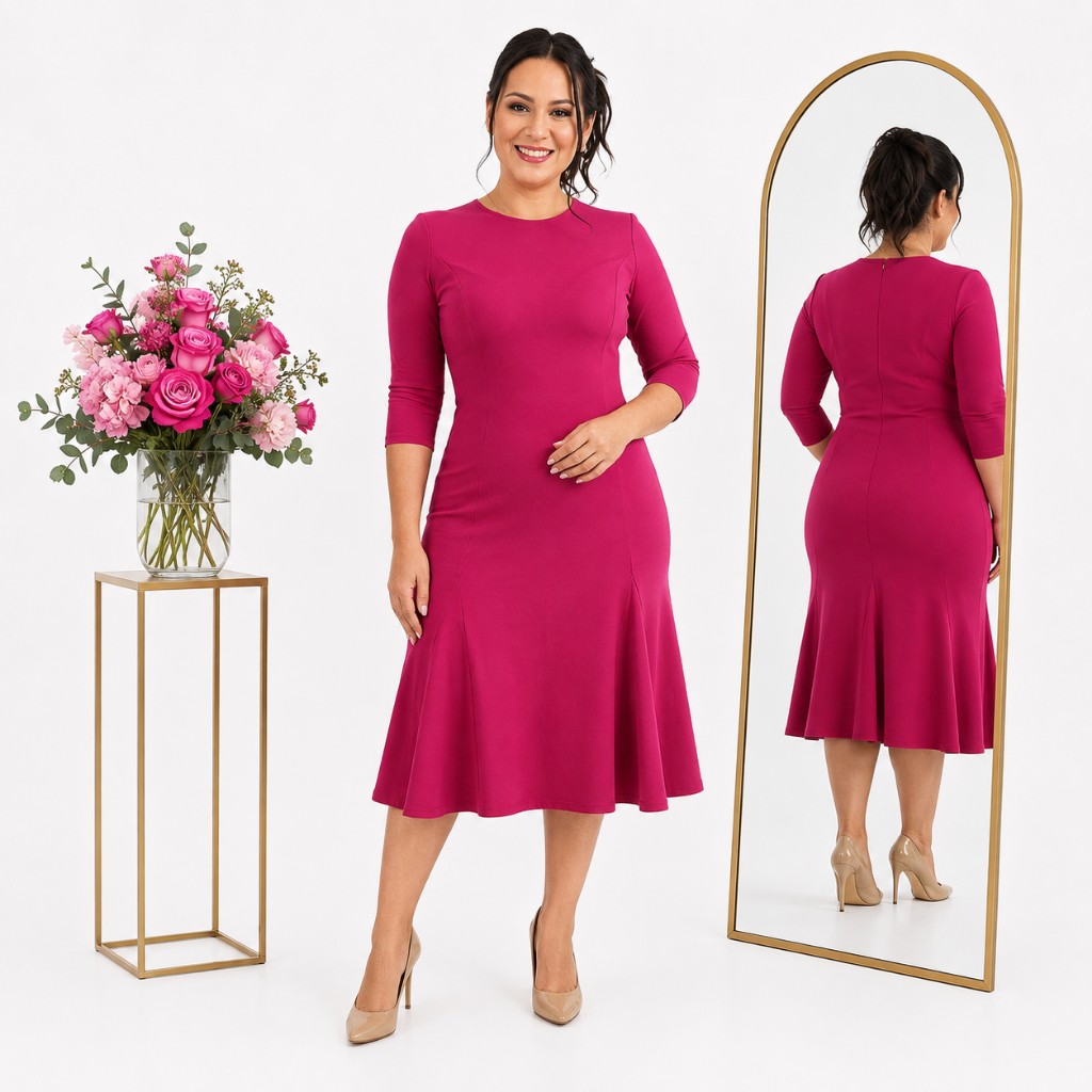Vestido Magenta Manga 3/4