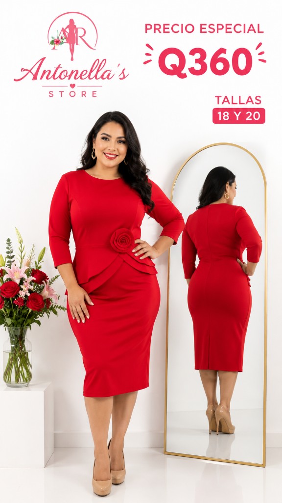 Vestido Rojo 3/4 Rosa