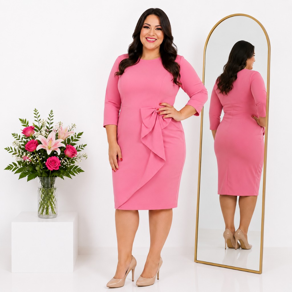 Vestido Rosado 3/4 moño
