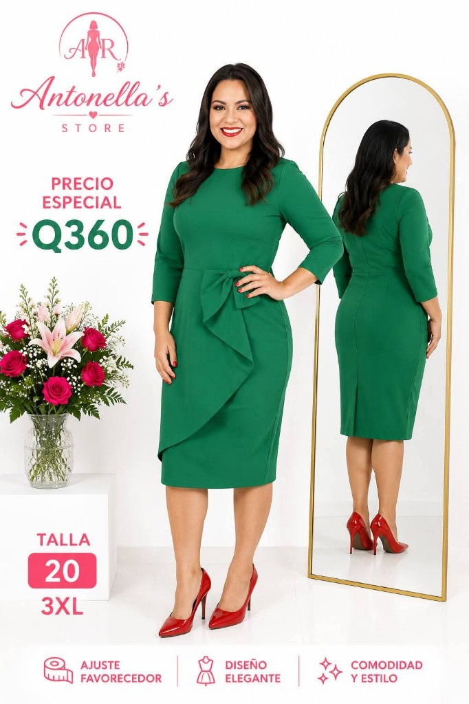 Vestido Verde 3/4 moño