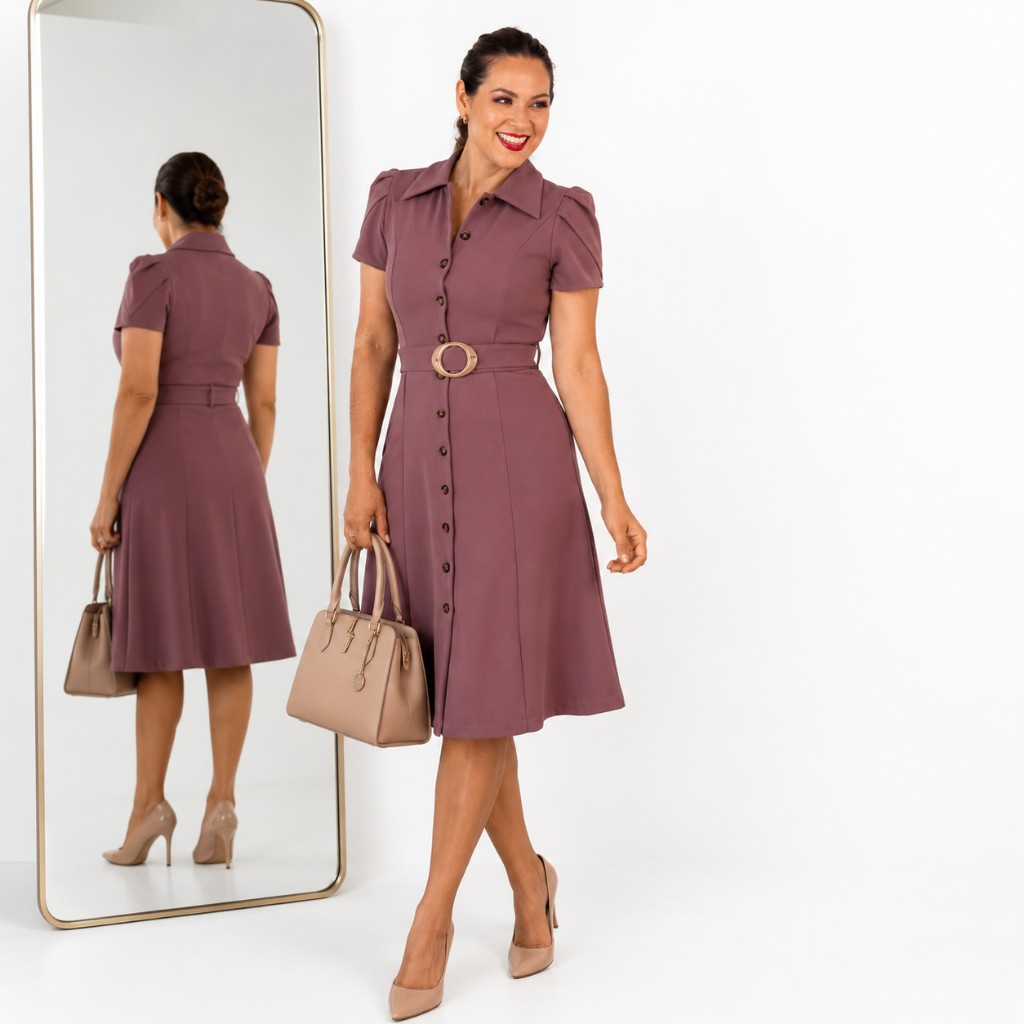Vestido Malva Con Botones
