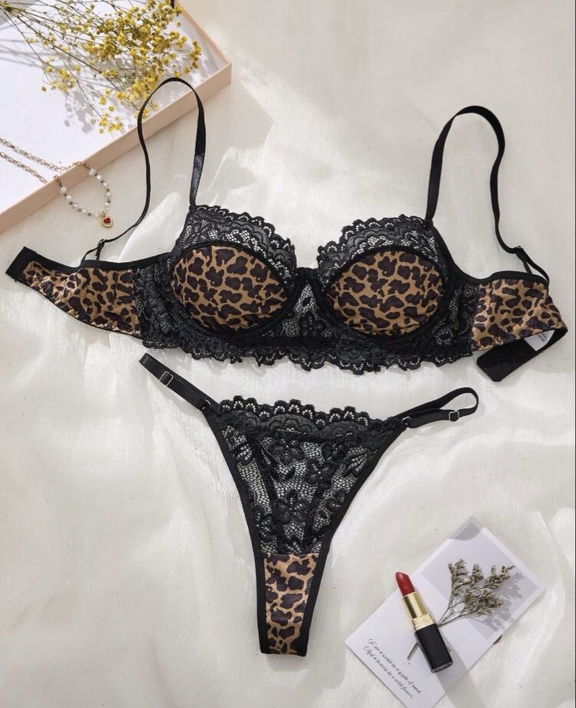 Conjunto lenceria leopard negro
