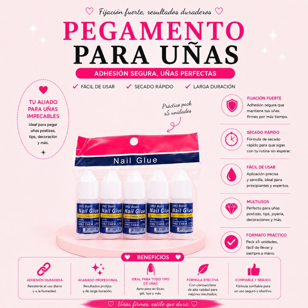 Pegamento transparente para uñas