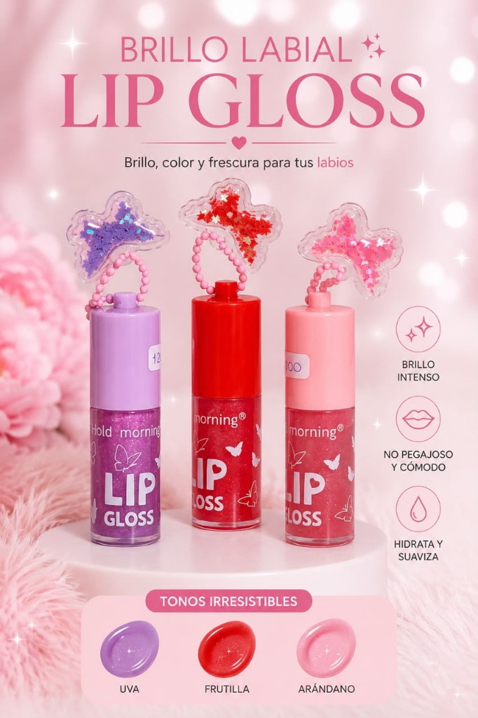 Brillo labial con llavero de mariposa