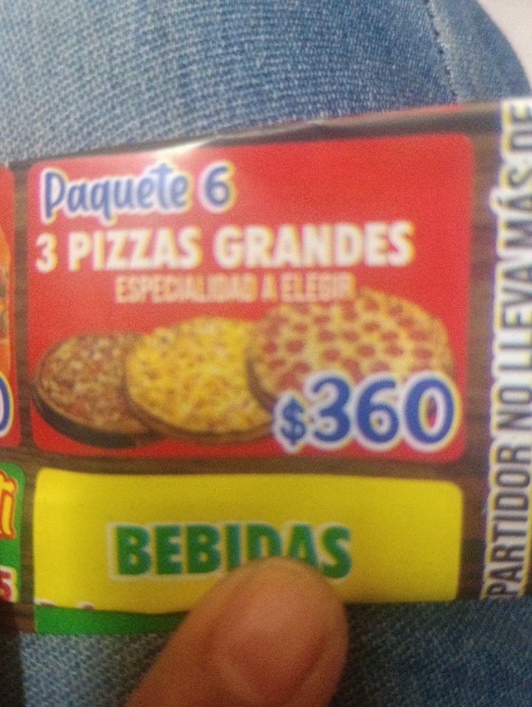 Paquete 6 , 3 pizzas grandes