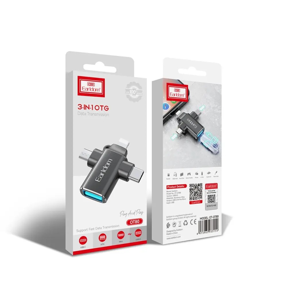 ADAPTADOR OTG 3 EN 1 EARLDOM OT80