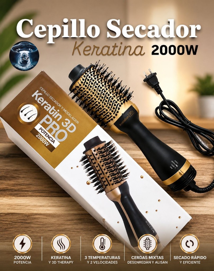 Cepillo secador Keratina Pro negro/dorado