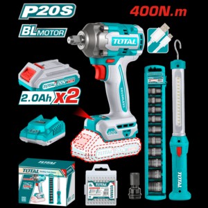 LLAVE DE IMPACTO A BATERÍA 20V 400NM BL (KIT LAMPARA) - TOSLI23048 - 2BAT/CAR - TOTAL