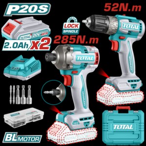 TALADRO ATORN 52NM Y ATORNILLADOR DE IMPACTO 285 NM A BATERÍA 20V BL - 2BAT/CAR - TOTAL