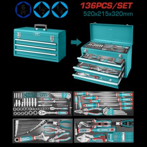 CAJA DE HERRAMIENTAS METALICA CON JUEGO DE HERRAMIENTAS (136 PZS) - TOTAL