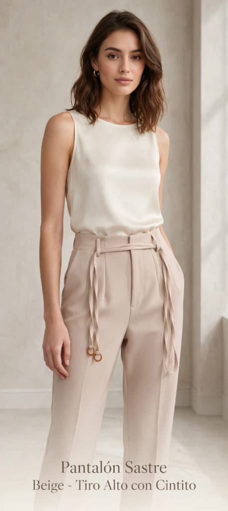 Pantalón sastre beige con cintito