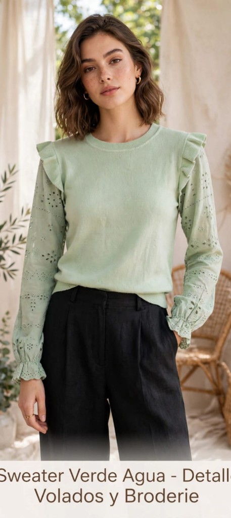 Sweater Combinado "Olivia" con Volados y Mangas en Broderie