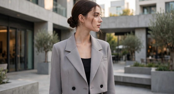 Blazer sastrero corto gris cemento