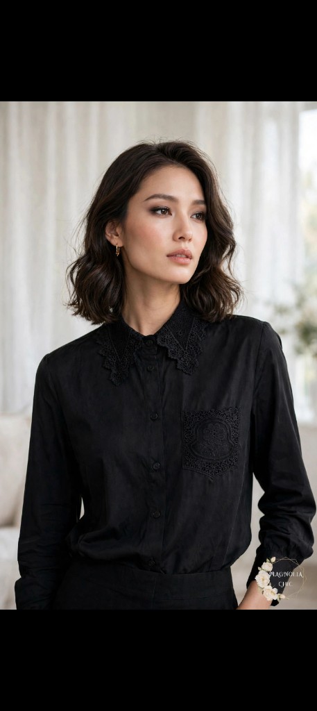 Camisa Sastrera "Giselle" con Cuello y Bolsillo Guipur talle XL