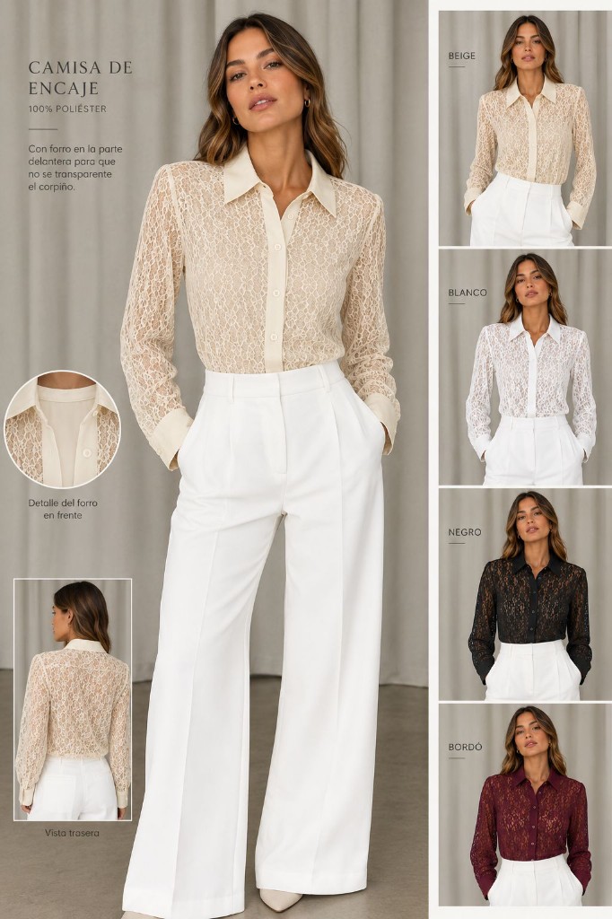 Camisa de encaje beige