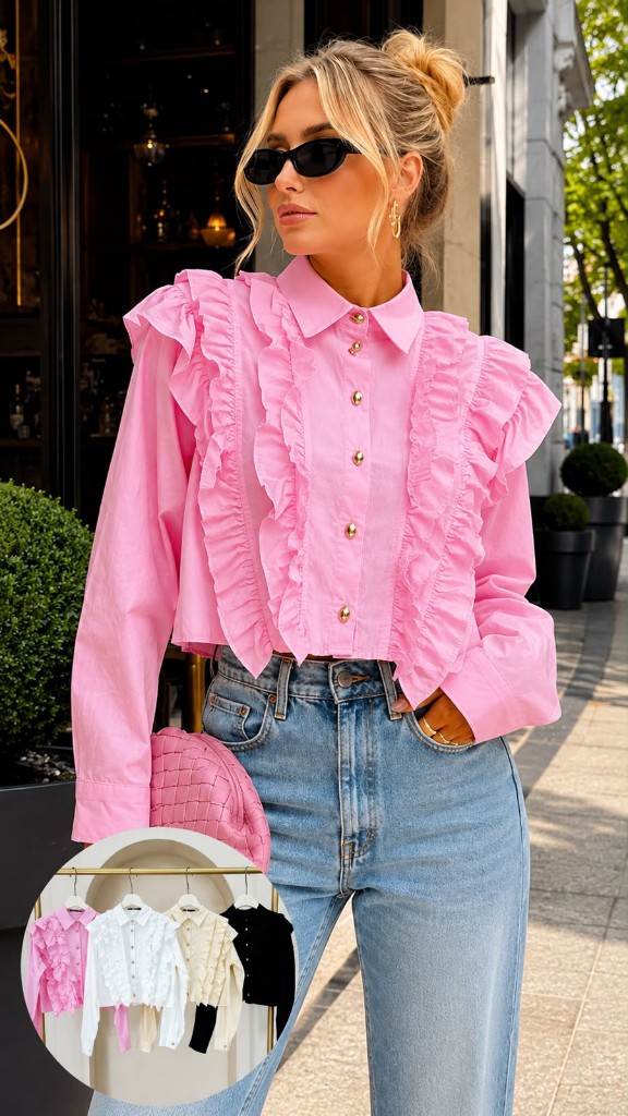 Camisa rosa volados