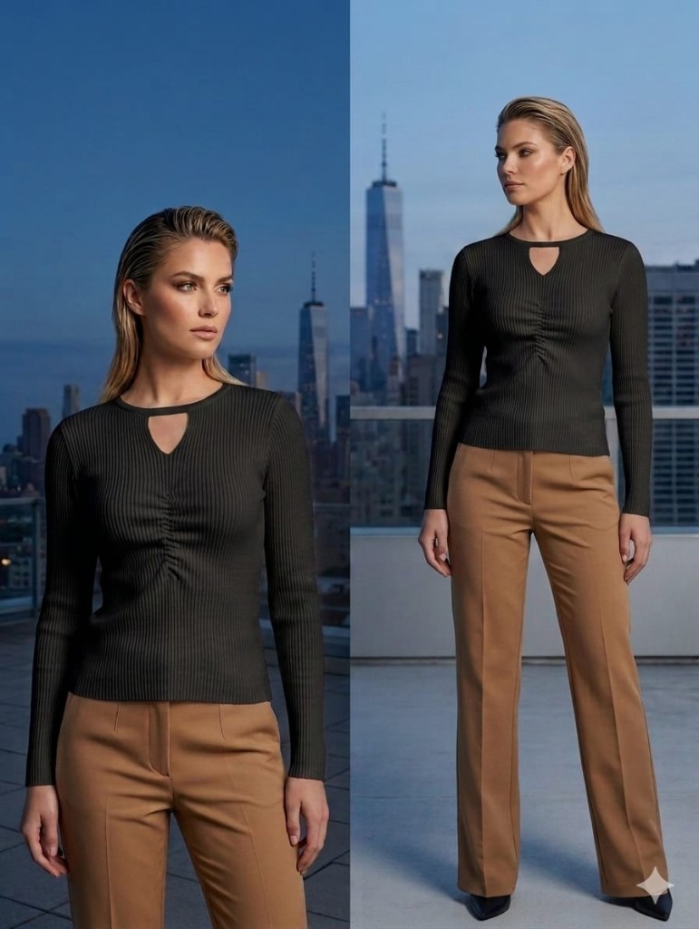 Sweater lana "Mia" en Rib Texturizado con Escote Cut-Out