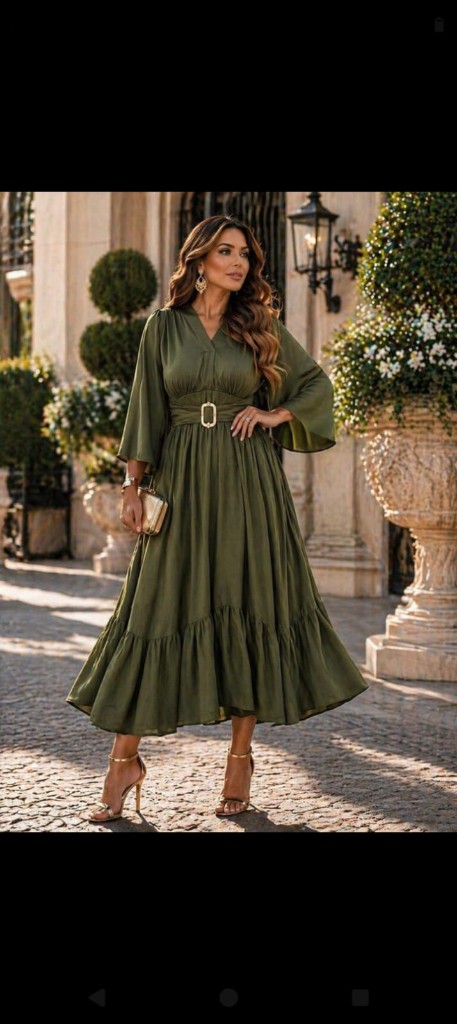 Vestido verde oliva midi
