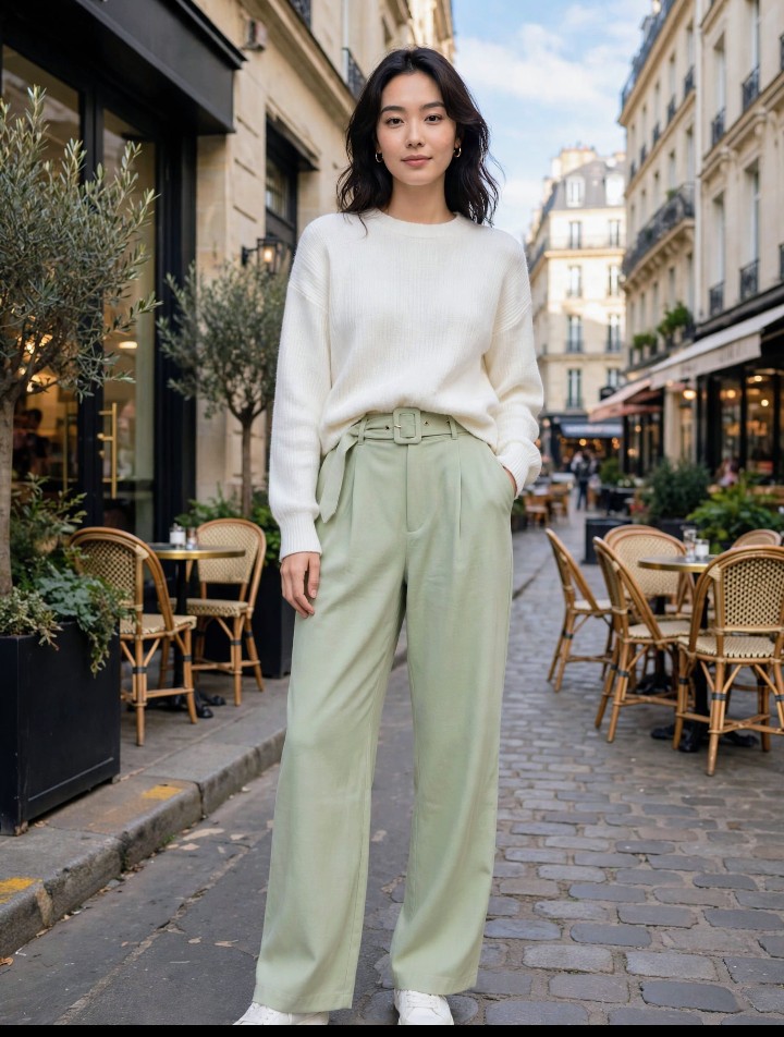Pantalon verde claro recto